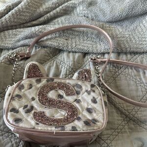 Justice Pink Leopard Mini Bag with Glitter Initial and cat ears
